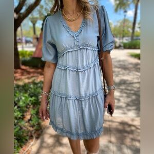 💙 Light Blue Ruffle Tiered Dress – Effortless & Feminine